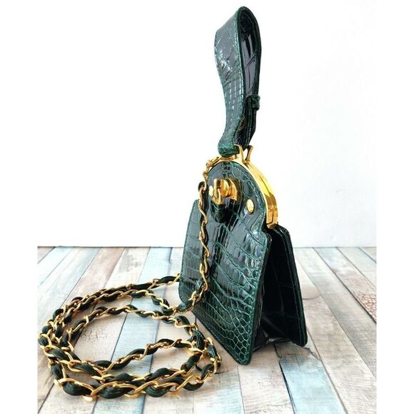 GIORGIO'S of PALM BEACH ITALY GREEN GENUINE ALLIGATOR CROCODILE LEATHER MINI BAG - Picture 2 of 10
